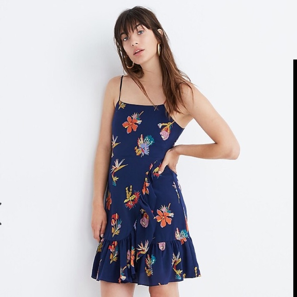 Silk ruffle wrap cami dress in bird of paradise